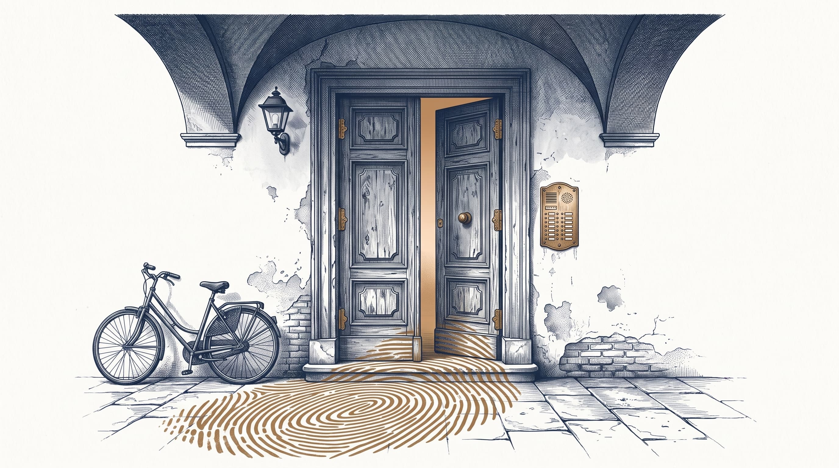 Ingresso di un edificio residenziale, incisione
