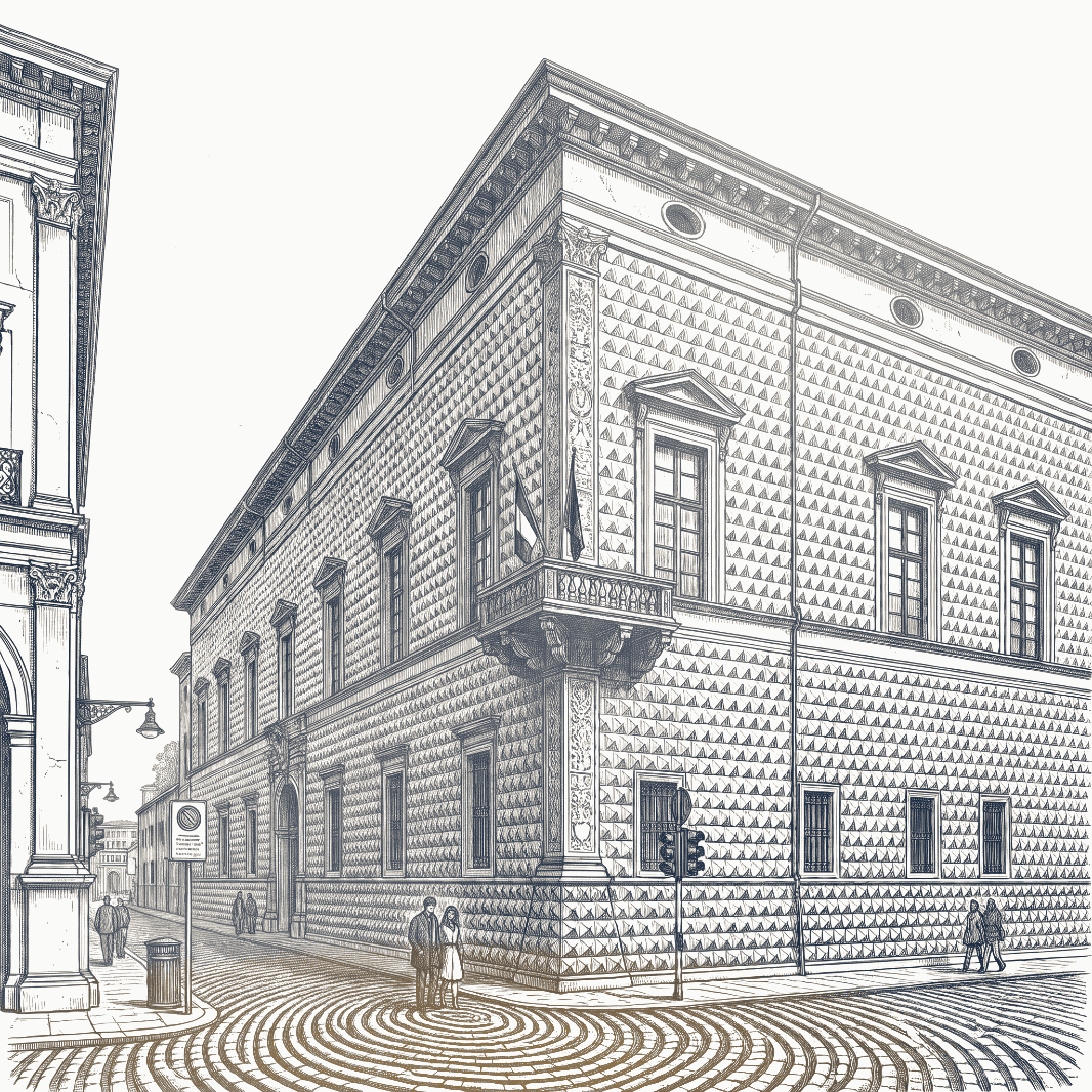 Ferrara, Palazzo dei Diamanti, incisione